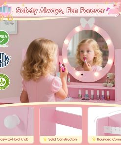 MU Kids Vanity Table and Chair Set – Princess Girls Vanity Set with Mirror, Lights, Jewelry Storage, and Cushioned Stool, Toddler Makeup Vanity for Little Girls - 5