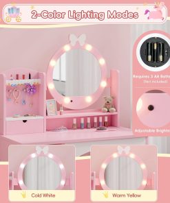 MU Kids Vanity Table and Chair Set – Princess Girls Vanity Set with Mirror, Lights, Jewelry Storage, and Cushioned Stool, Toddler Makeup Vanity for Little Girls - 6