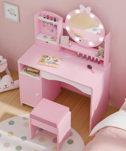MU Kids Vanity Table and Chair Set – Princess Girls Vanity Set with Mirror, Lights, Jewelry Storage, and Cushioned Stool, Toddler Makeup Vanity for Little Girls - 7