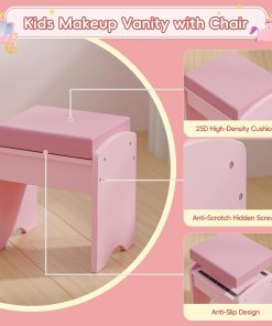 MU Kids Vanity Table and Chair Set – Princess Girls Vanity Set with Mirror, Lights, Jewelry Storage, and Cushioned Stool, Toddler Makeup Vanity for Little Girls - 8