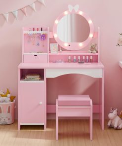 MU Kids Vanity Table and Chair Set – Princess Girls Vanity Set with Mirror, Lights, Jewelry Storage, and Cushioned Stool, Toddler Makeup Vanity for Little Girls - 9