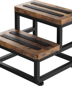 2 Step Wooden Step Stools for Adults Kids, Heavy Duty Stepping Stools Wooden Bed Step Stools for High Beds, Non-Slip 2 Bedside Foot Stool with 500 Lbs Capacity, Kitchen, Bed, RVS Step, Rustic Brown - 1