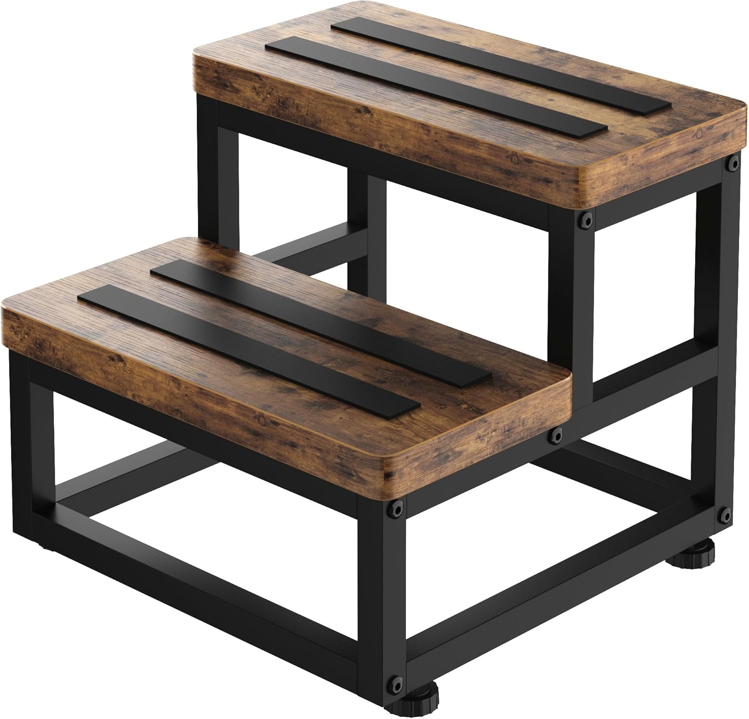 2 Step Wooden Step Stools for Adults Kids, Heavy Duty Stepping Stools Wooden Bed Step Stools for High Beds, Non-Slip 2 Bedside Foot Stool with 500 Lbs Capacity, Kitchen, Bed, RVS Step, Rustic Brown - 1