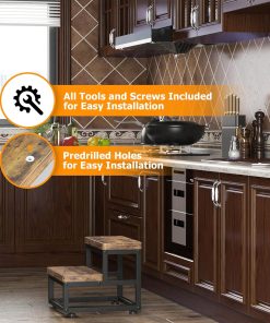 2 Step Wooden Step Stools for Adults Kids, Heavy Duty Stepping Stools Wooden Bed Step Stools for High Beds, Non-Slip 2 Bedside Foot Stool with 500 Lbs Capacity, Kitchen, Bed, RVS Step, Rustic Brown - 5