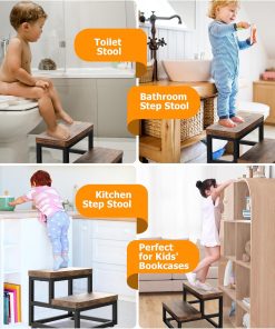 2 Step Wooden Step Stools for Adults Kids, Heavy Duty Stepping Stools Wooden Bed Step Stools for High Beds, Non-Slip 2 Bedside Foot Stool with 500 Lbs Capacity, Kitchen, Bed, RVS Step, Rustic Brown - 6