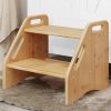 AMBIRD Wooden Step Stool, Two Step Stools Toddler 300 lbs Capacity with Safety Non-Slip Pads and Handles, Bamboo Step Stool for Bathroom, Kitchen Dual Height Step Stools for Kids - 1
