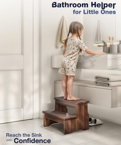 FANATU Wooden Two Step Stool, Heavy Duty 2-Step Ladder for Adults & Kids, Supports up to 450lbs for Kitchen, Bathroom or Bedside Use (Walnut Finish) - 5