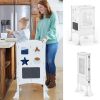 Guidecraft Classic Kitchen Helper® Stool - White with Keepers and Non-Slip Mat- Foldable, Adjustable Height Safety Cooking Tower for Toddlers with Chalkboard - Kids Learning Platform - 1