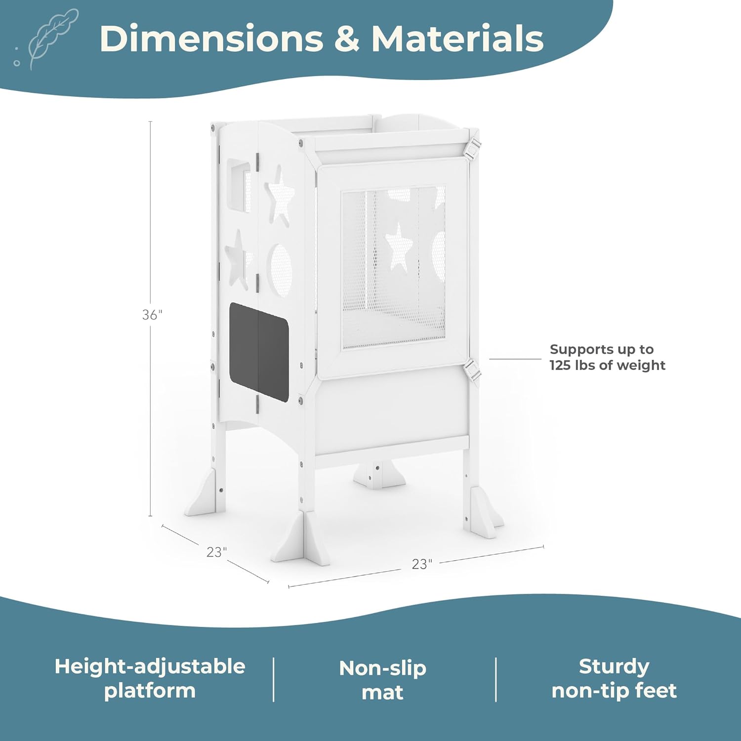 Guidecraft Classic Kitchen Helper® Stool - White with Keepers and Non-Slip Mat- Foldable, Adjustable Height Safety Cooking Tower for Toddlers with Chalkboard - Kids Learning Platform - 2