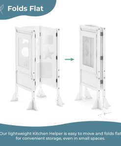 Guidecraft Classic Kitchen Helper® Stool - White with Keepers and Non-Slip Mat- Foldable, Adjustable Height Safety Cooking Tower for Toddlers with Chalkboard - Kids Learning Platform - 7