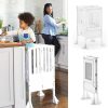 Guidecraft Kitchen Helper® Toddler Tower Step Stool - Contemporary - White- Folding Adjustable Height Montessori Wooden Learning Furniture with Keepers - 1