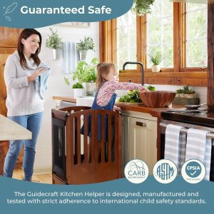 Guidecraft Kitchen Helper® Toddler Tower Step Stool - Contemporary - White- Folding Adjustable Height Montessori Wooden Learning Furniture with Keepers - 2