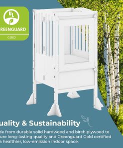 Guidecraft Kitchen Helper® Toddler Tower Step Stool - Contemporary - White- Folding Adjustable Height Montessori Wooden Learning Furniture with Keepers - 3