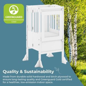 Guidecraft Kitchen Helper® Toddler Tower Step Stool - Contemporary - White- Folding Adjustable Height Montessori Wooden Learning Furniture with Keepers - 3