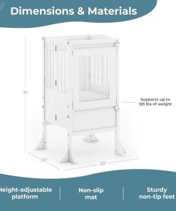 Guidecraft Kitchen Helper® Toddler Tower Step Stool - Contemporary - White- Folding Adjustable Height Montessori Wooden Learning Furniture with Keepers - 4