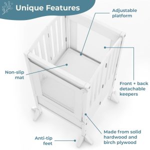 Guidecraft Kitchen Helper® Toddler Tower Step Stool - Contemporary - White- Folding Adjustable Height Montessori Wooden Learning Furniture with Keepers - 5