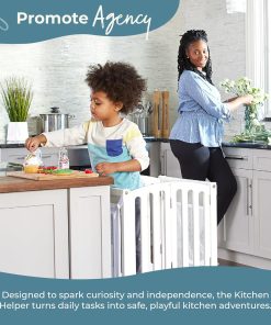 Guidecraft Kitchen Helper® Toddler Tower Step Stool - Contemporary - White- Folding Adjustable Height Montessori Wooden Learning Furniture with Keepers - 6