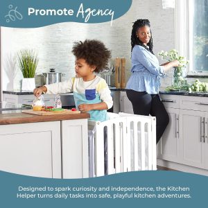 Guidecraft Kitchen Helper® Toddler Tower Step Stool - Contemporary - White- Folding Adjustable Height Montessori Wooden Learning Furniture with Keepers - 6