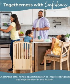Guidecraft Kitchen Helper® Toddler Tower Step Stool - Contemporary - White- Folding Adjustable Height Montessori Wooden Learning Furniture with Keepers - 7