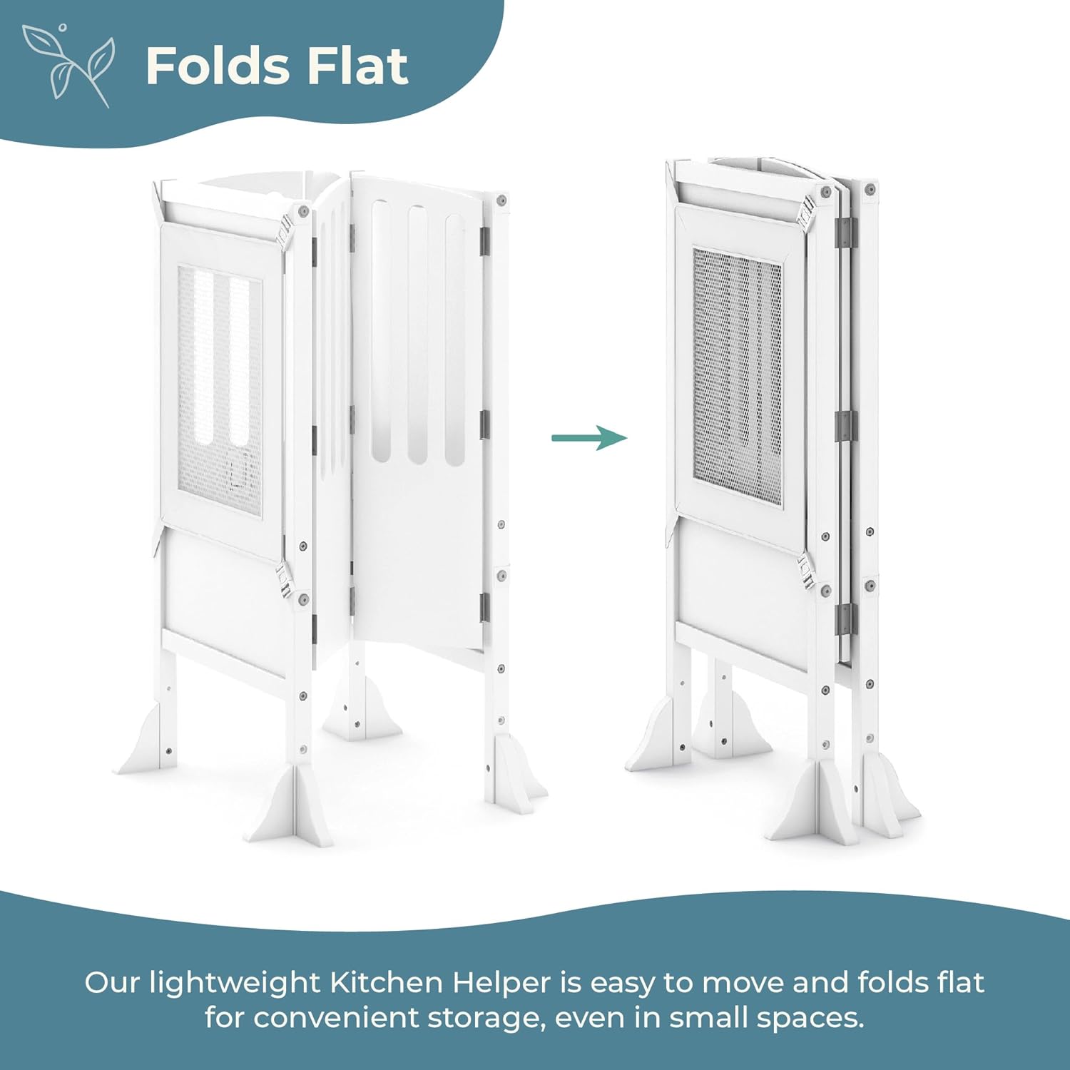 Guidecraft Kitchen Helper® Toddler Tower Step Stool - Contemporary - White- Folding Adjustable Height Montessori Wooden Learning Furniture with Keepers - 8