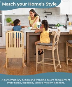Guidecraft Kitchen Helper® Toddler Tower Step Stool - Contemporary - White- Folding Adjustable Height Montessori Wooden Learning Furniture with Keepers - 9