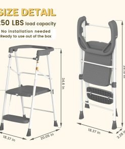 HBTower Kids 2 Steps Step Stool, Toddler Tower for Kitchen Counter Learning, Toddler Kitchen Stool Helper with Anti-Drop Safty Railing Kids Standing Folding Stepper - 2