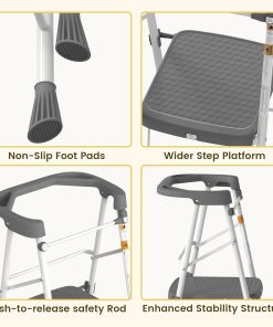 HBTower Kids 2 Steps Step Stool, Toddler Tower for Kitchen Counter Learning, Toddler Kitchen Stool Helper with Anti-Drop Safty Railing Kids Standing Folding Stepper - 3