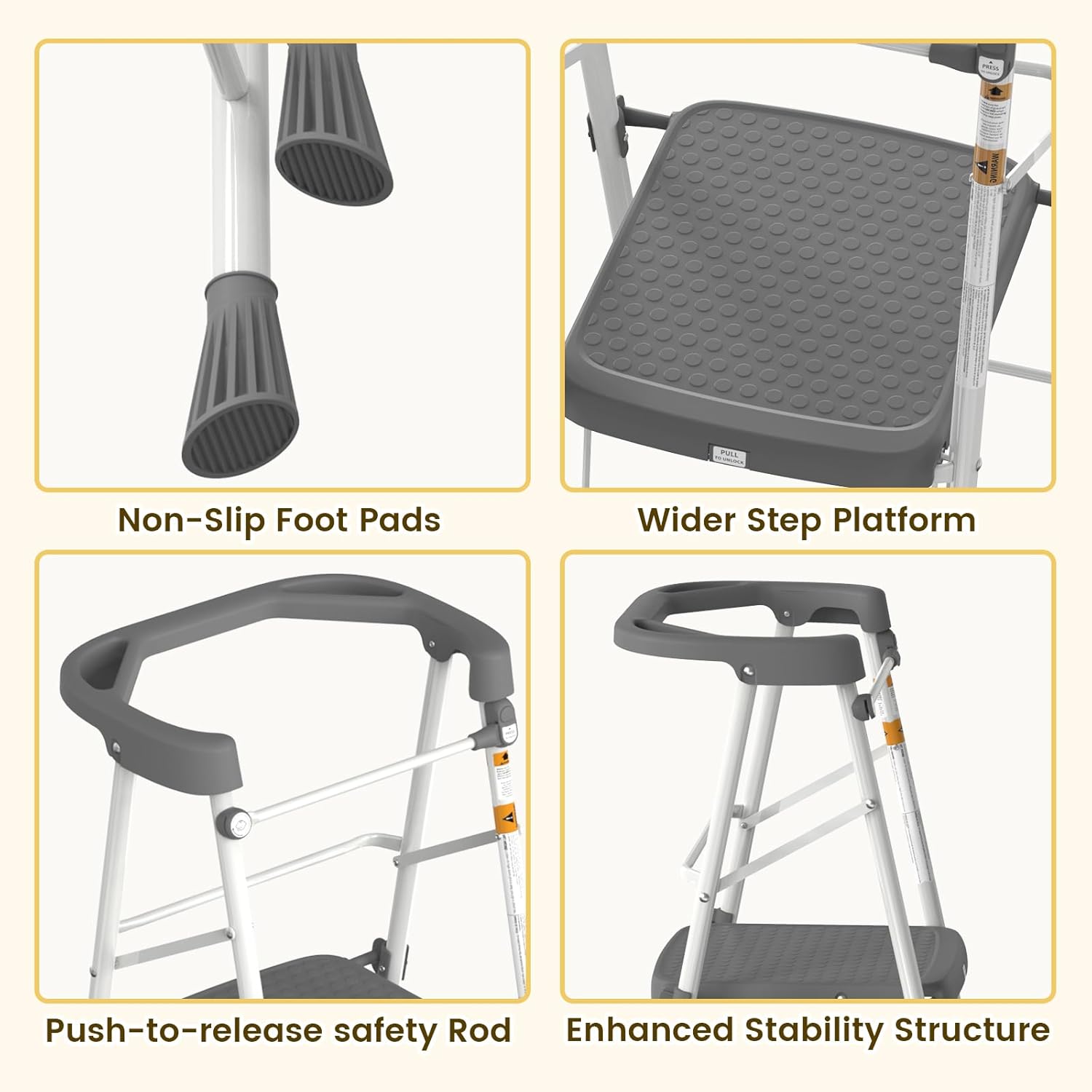 HBTower Kids 2 Steps Step Stool, Toddler Tower for Kitchen Counter Learning, Toddler Kitchen Stool Helper with Anti-Drop Safty Railing Kids Standing Folding Stepper - 3
