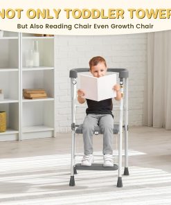 HBTower Kids 2 Steps Step Stool, Toddler Tower for Kitchen Counter Learning, Toddler Kitchen Stool Helper with Anti-Drop Safty Railing Kids Standing Folding Stepper - 5