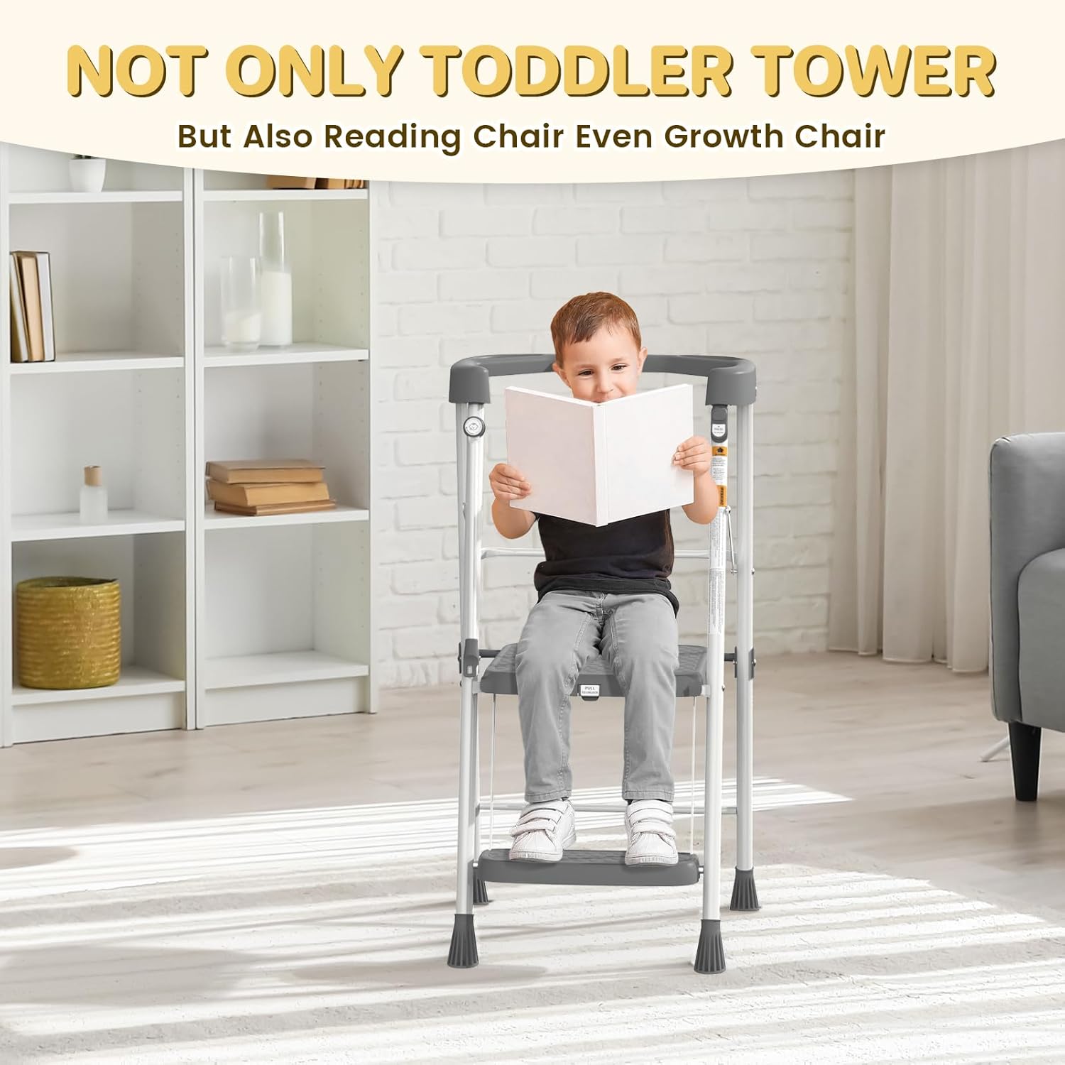HBTower Kids 2 Steps Step Stool, Toddler Tower for Kitchen Counter Learning, Toddler Kitchen Stool Helper with Anti-Drop Safty Railing Kids Standing Folding Stepper - 5
