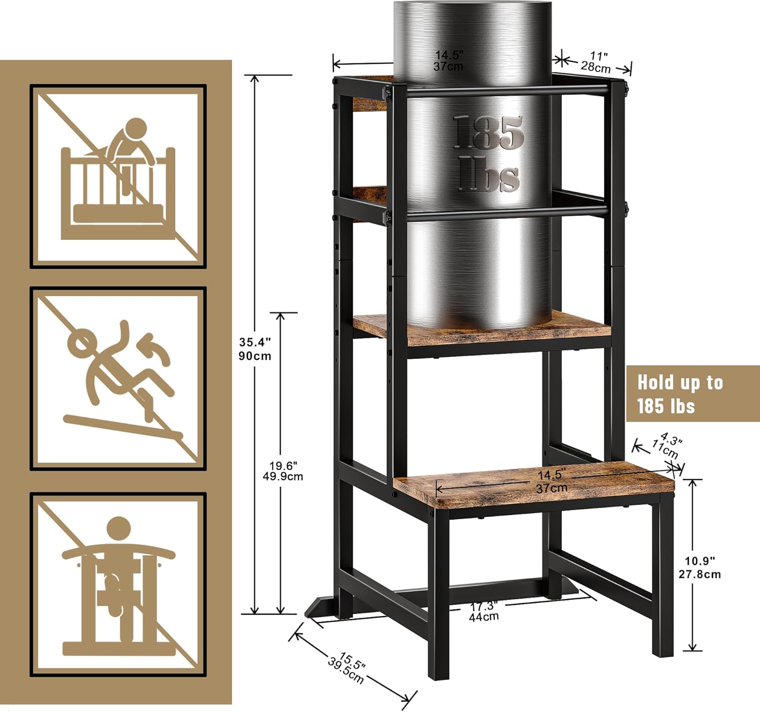 INNOD Kitchen Step Stool for Toddlers, Height Adjustable Toddler Tower with Safety Rail, Steel and Wood Toddler Kitchen Stool Helper Kids, Stool for Kids, Learning Tower, Kids' Desk Brown - 5