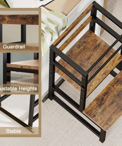 INNOD Kitchen Step Stool for Toddlers, Height Adjustable Toddler Tower with Safety Rail, Steel and Wood Toddler Kitchen Stool Helper Kids, Stool for Kids, Learning Tower, Kids' Desk Brown - 6