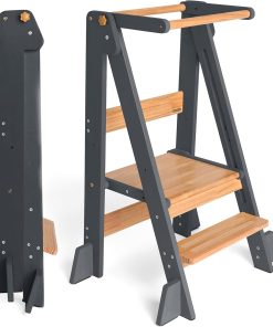 OCODILE Adjustable Foldable Toddler Tower – Folding Tower for Kids - Montessori Toddler Kitchen Step Stool Helper for Independence - Gray - 1