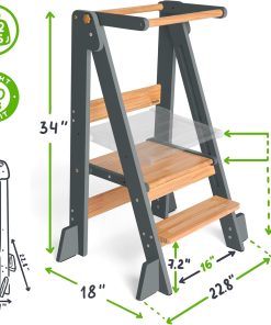 OCODILE Adjustable Foldable Toddler Tower – Folding Tower for Kids - Montessori Toddler Kitchen Step Stool Helper for Independence - Gray - 2