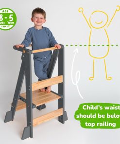 OCODILE Adjustable Foldable Toddler Tower – Folding Tower for Kids - Montessori Toddler Kitchen Step Stool Helper for Independence - Gray - 4