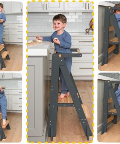OCODILE Adjustable Foldable Toddler Tower – Folding Tower for Kids - Montessori Toddler Kitchen Step Stool Helper for Independence - Gray - 5