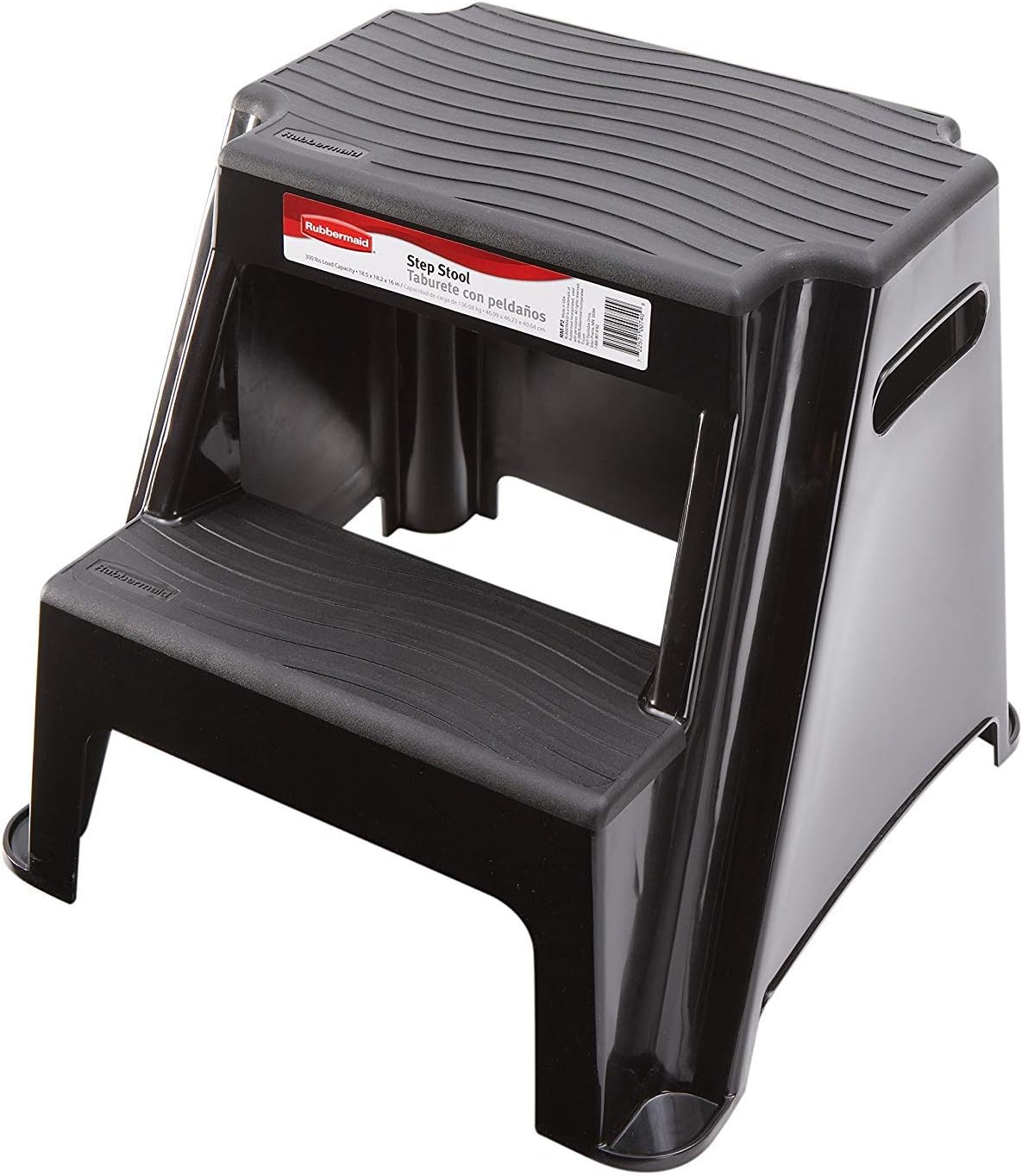 Rubbermaid 2-Step Molded Plastic Step Stool, Lightweight with Slip Resistant Treads and Non-Slip Feet, Black (Amazon Exclusive) - 1