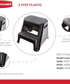 Rubbermaid 2-Step Molded Plastic Step Stool, Lightweight with Slip Resistant Treads and Non-Slip Feet, Black (Amazon Exclusive) - 2