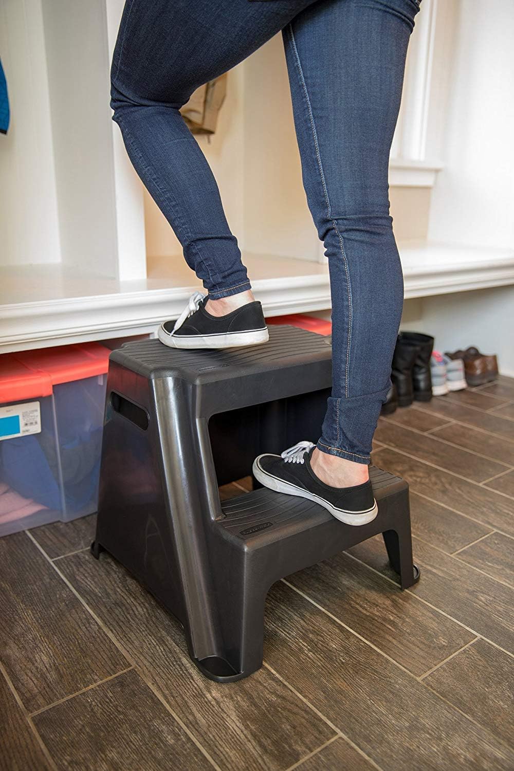 Rubbermaid 2-Step Molded Plastic Step Stool, Lightweight with Slip Resistant Treads and Non-Slip Feet, Black (Amazon Exclusive) - 6