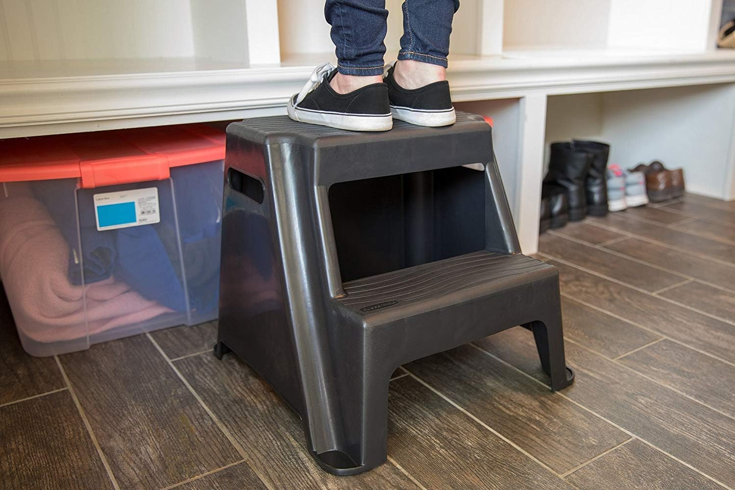 Rubbermaid 2-Step Molded Plastic Step Stool, Lightweight with Slip Resistant Treads and Non-Slip Feet, Black (Amazon Exclusive) - 7