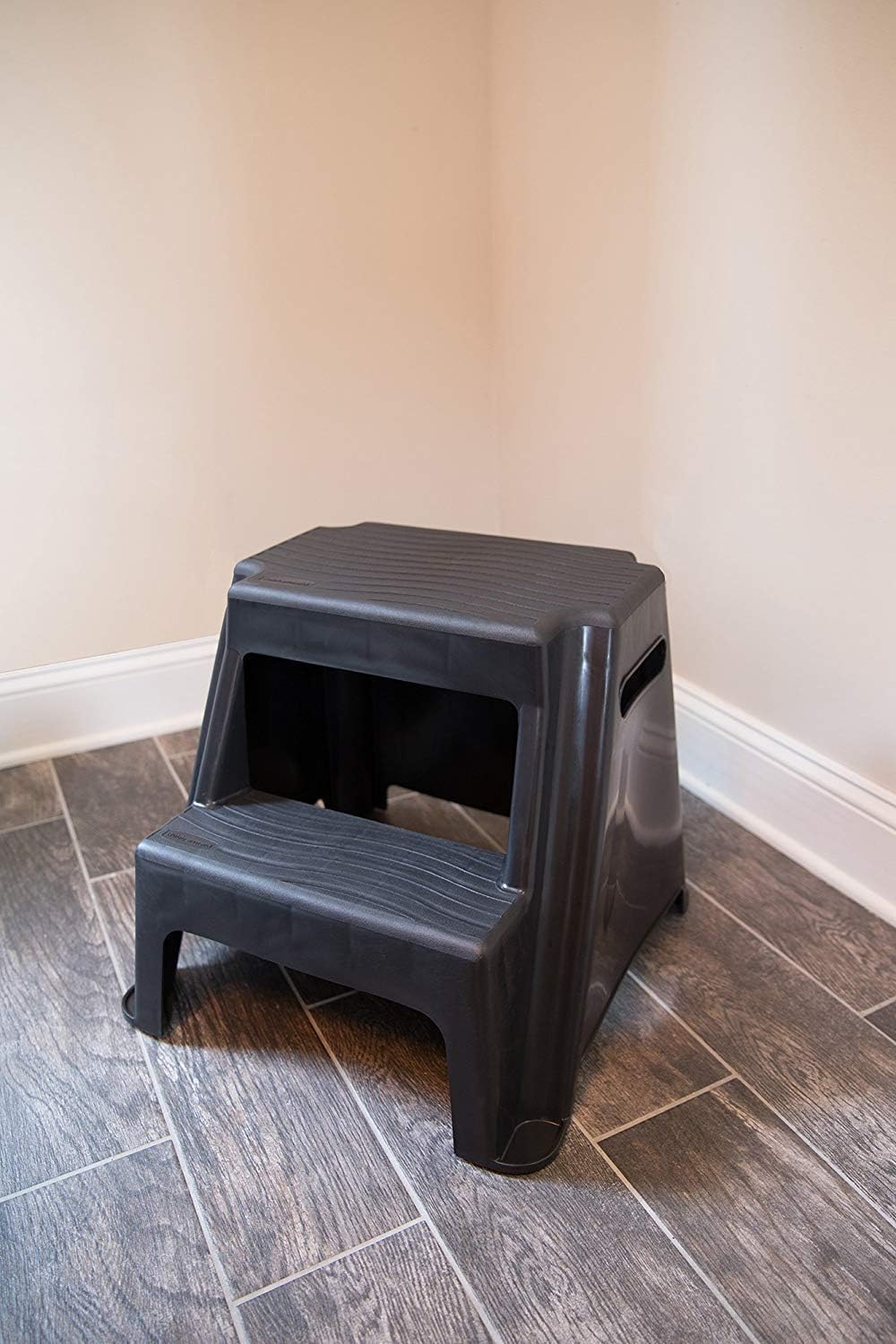 Rubbermaid 2-Step Molded Plastic Step Stool, Lightweight with Slip Resistant Treads and Non-Slip Feet, Black (Amazon Exclusive) - 8