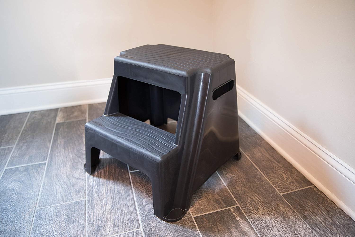 Rubbermaid 2-Step Molded Plastic Step Stool, Lightweight with Slip Resistant Treads and Non-Slip Feet, Black (Amazon Exclusive) - 9