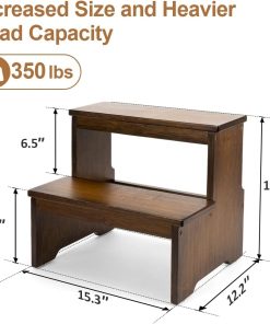 StrongTek Bamboo Two Step Stool for Adults and Kids, Bed Stepstool with Anti-Slip Bottom, Heavy Duty for Kitchen, Bathroom, Bedside Step Stool, Wooden Step Stairs 350 lbs Capacity - 2
