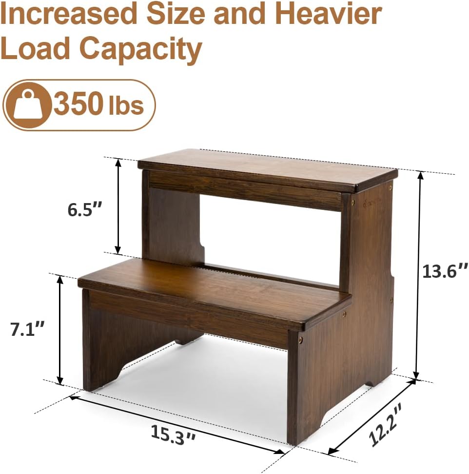 StrongTek Bamboo Two Step Stool for Adults and Kids, Bed Stepstool with Anti-Slip Bottom, Heavy Duty for Kitchen, Bathroom, Bedside Step Stool, Wooden Step Stairs 350 lbs Capacity - 2