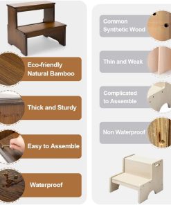 StrongTek Bamboo Two Step Stool for Adults and Kids, Bed Stepstool with Anti-Slip Bottom, Heavy Duty for Kitchen, Bathroom, Bedside Step Stool, Wooden Step Stairs 350 lbs Capacity - 4