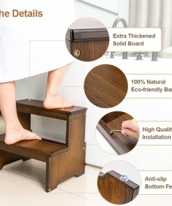 StrongTek Bamboo Two Step Stool for Adults and Kids, Bed Stepstool with Anti-Slip Bottom, Heavy Duty for Kitchen, Bathroom, Bedside Step Stool, Wooden Step Stairs 350 lbs Capacity - 5