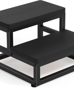 Two-Step Stool for Adults & Kids, Waterproof HDPE Bed Step with Adjustable Non-Slip Feet, Sturdy Metal Frame for Kitchen, Bathroom, Bedroom, RV & Outdoor Use, Black - 1