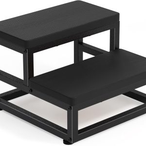 Two-Step Stool for Adults & Kids, Waterproof HDPE Bed Step with Adjustable Non-Slip Feet, Sturdy Metal Frame for Kitchen, Bathroom, Bedroom, RV & Outdoor Use, Black - 1