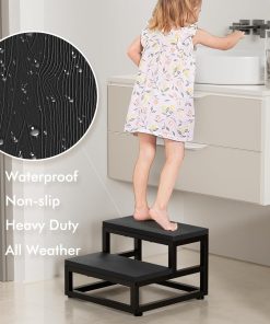 Two-Step Stool for Adults & Kids, Waterproof HDPE Bed Step with Adjustable Non-Slip Feet, Sturdy Metal Frame for Kitchen, Bathroom, Bedroom, RV & Outdoor Use, Black - 3
