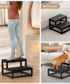 Two-Step Stool for Adults & Kids, Waterproof HDPE Bed Step with Adjustable Non-Slip Feet, Sturdy Metal Frame for Kitchen, Bathroom, Bedroom, RV & Outdoor Use, Black - 7